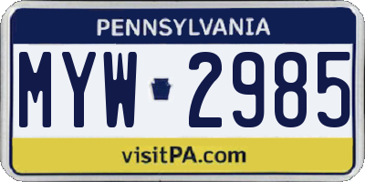 PA license plate MYW2985