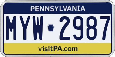 PA license plate MYW2987