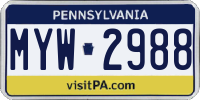 PA license plate MYW2988