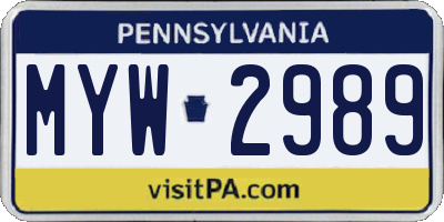 PA license plate MYW2989