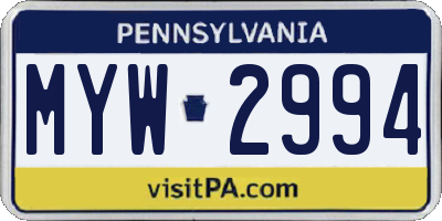 PA license plate MYW2994