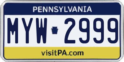 PA license plate MYW2999