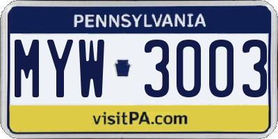 PA license plate MYW3003