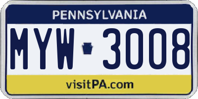 PA license plate MYW3008