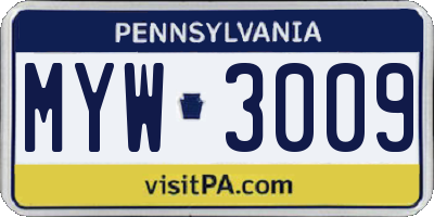 PA license plate MYW3009