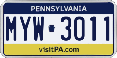 PA license plate MYW3011
