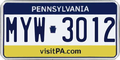 PA license plate MYW3012