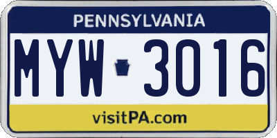 PA license plate MYW3016