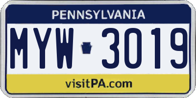 PA license plate MYW3019