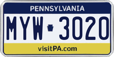 PA license plate MYW3020
