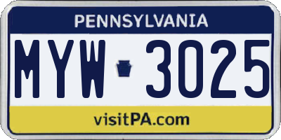 PA license plate MYW3025