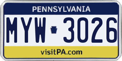 PA license plate MYW3026