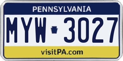 PA license plate MYW3027