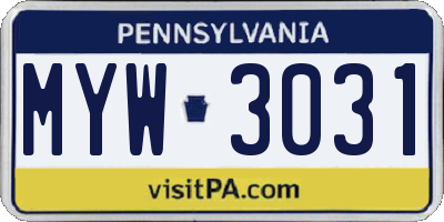 PA license plate MYW3031