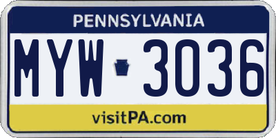 PA license plate MYW3036