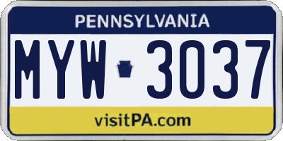 PA license plate MYW3037