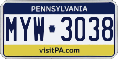PA license plate MYW3038