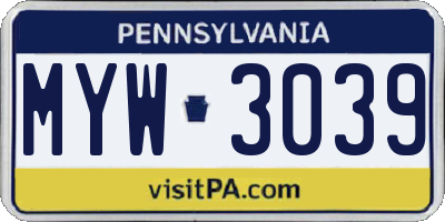 PA license plate MYW3039