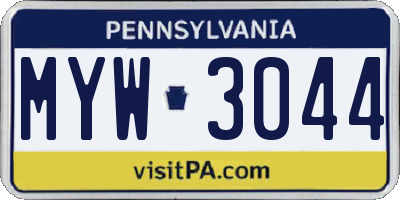PA license plate MYW3044