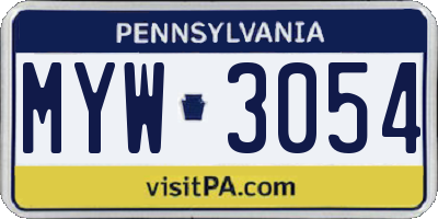 PA license plate MYW3054