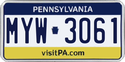 PA license plate MYW3061