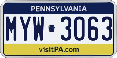 PA license plate MYW3063