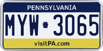 PA license plate MYW3065