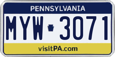 PA license plate MYW3071