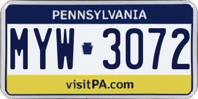 PA license plate MYW3072