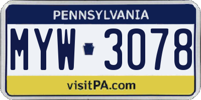 PA license plate MYW3078