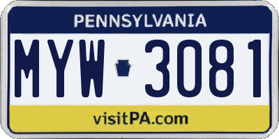 PA license plate MYW3081