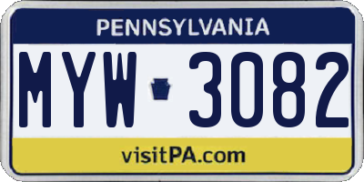PA license plate MYW3082