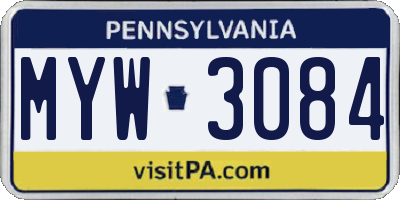 PA license plate MYW3084