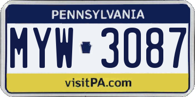 PA license plate MYW3087