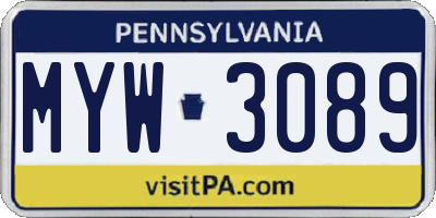 PA license plate MYW3089