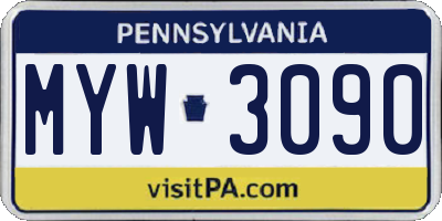 PA license plate MYW3090