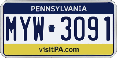 PA license plate MYW3091