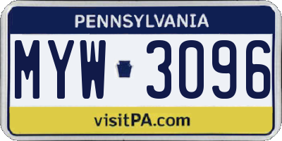 PA license plate MYW3096