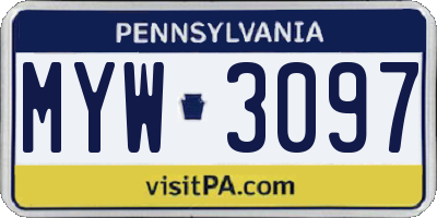 PA license plate MYW3097