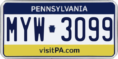 PA license plate MYW3099