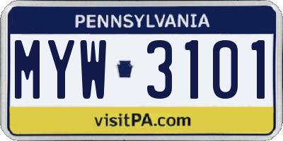 PA license plate MYW3101