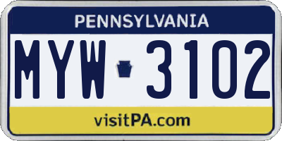 PA license plate MYW3102
