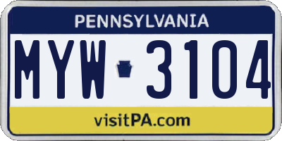 PA license plate MYW3104