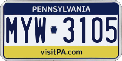 PA license plate MYW3105