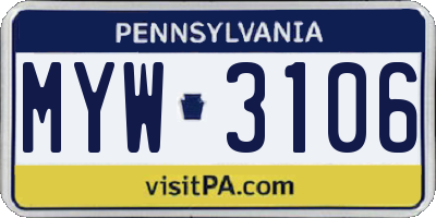 PA license plate MYW3106
