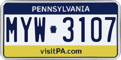 PA license plate MYW3107