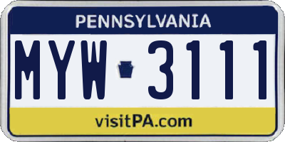 PA license plate MYW3111