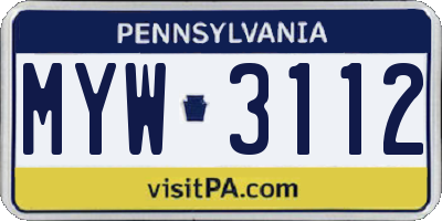 PA license plate MYW3112