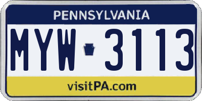 PA license plate MYW3113