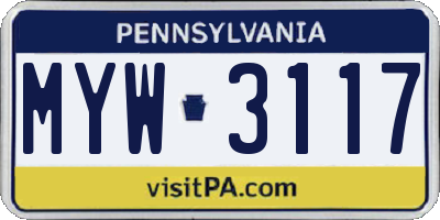 PA license plate MYW3117